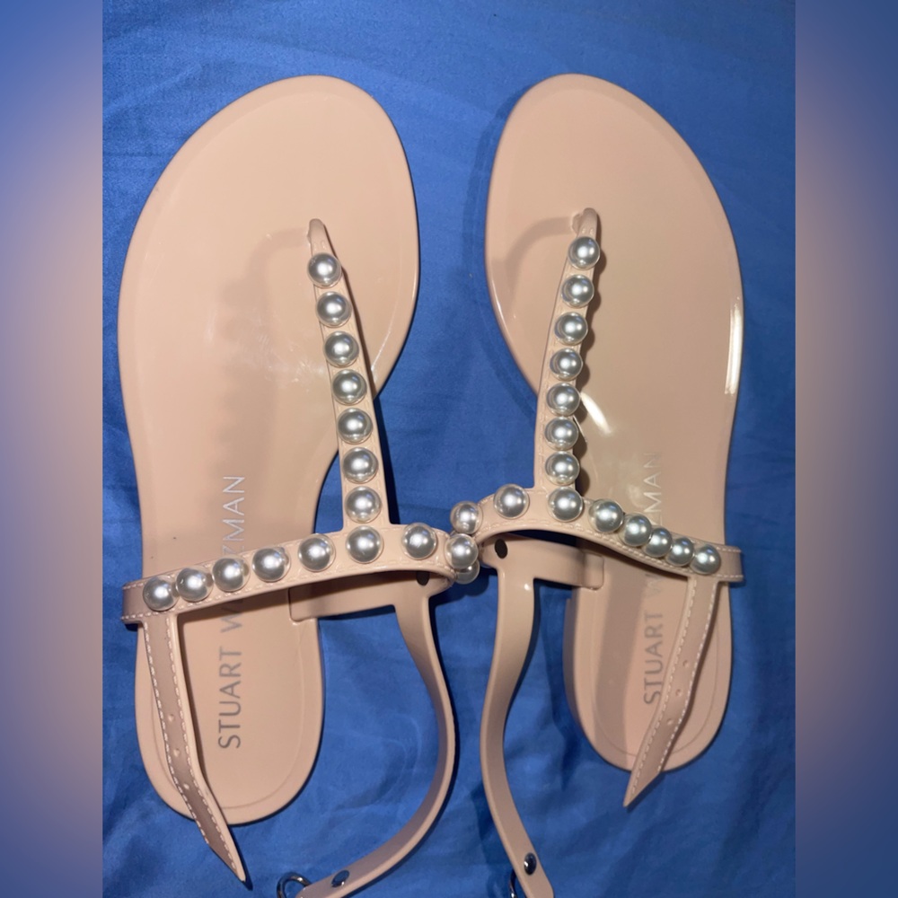 Stuart Weitzman Goldie Pearly Stud Jelly Sandals - image 1